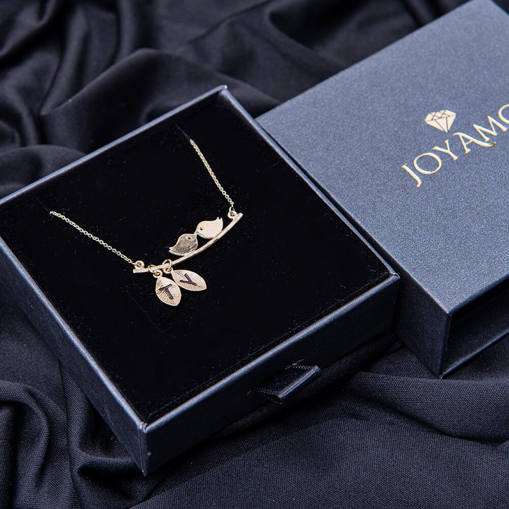 Love Birds Necklace With Leaves-3