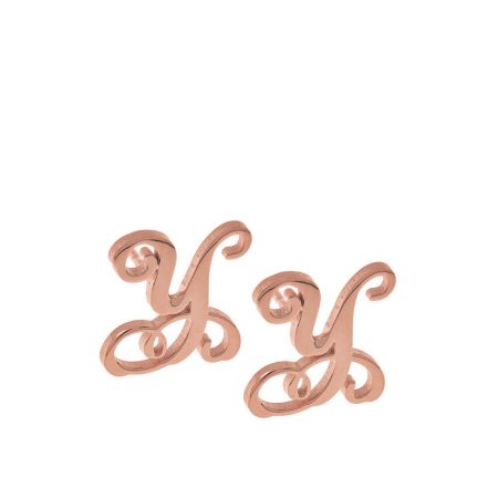 Monogram Stud Earrings in 18K Rose Gold Plating