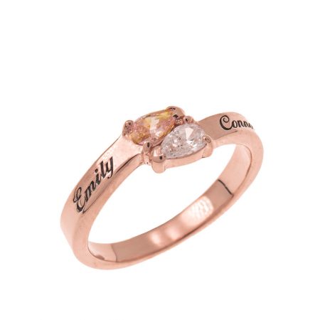 Mothers' Ring with Two Birthstones in 18K Rose Gold Plating