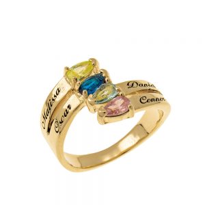 Mothers' Ring with four Birthstones gold