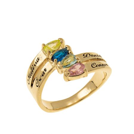 Mothers' Ring with Four Birthstones in 18K Gold Plating