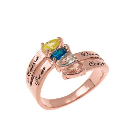 Mothers’ Ring with Four Birthstones in 18K Rose Gold Plating