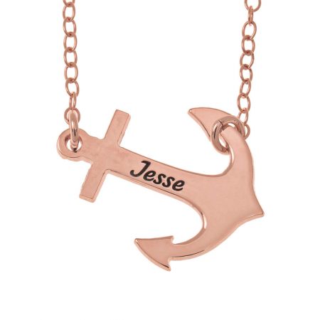 Womens Anchor Necklace in 18K Rose Gold Plating