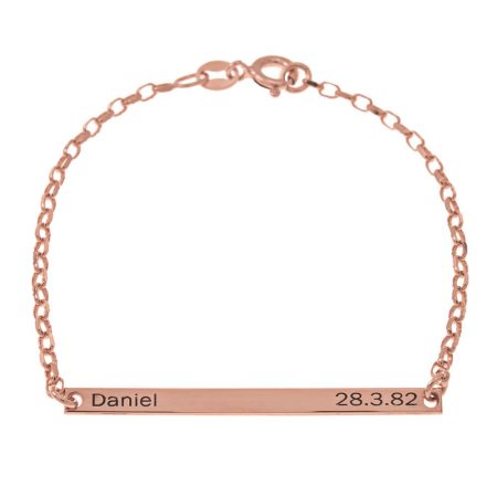 Name and Date Plate Bracelet in 18K Rose Gold Plating