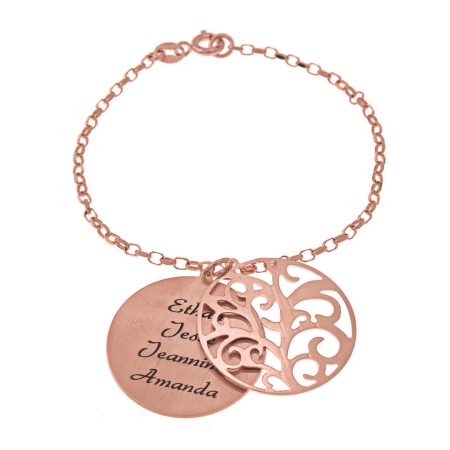 Personalized Double Layer Family Tree Bracelet in 18K Rose Gold Plating