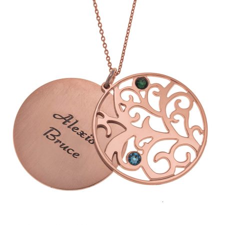 Family Tree Necklace with Names-2 in 18K Rose Gold Plating