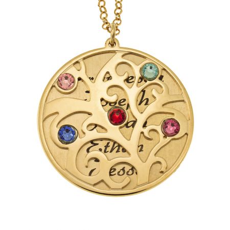 Family Tree Necklace with Names-1 in 18K Gold Plating