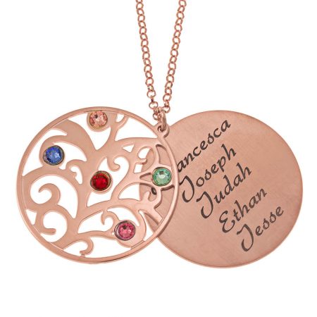 Family Tree Necklace with Names in 18K Rose Gold Plating