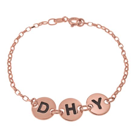 Personalized Initial Disc Bracelet in 18K Rose Gold Plating