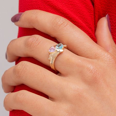 Promise Double Heart Birthstone Ring-2
