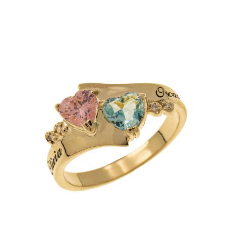 Promise Double Heart Birthstone Ring in 18K Gold Plating