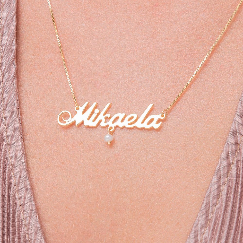 Small Classic Box Name Necklace with Pearl-2