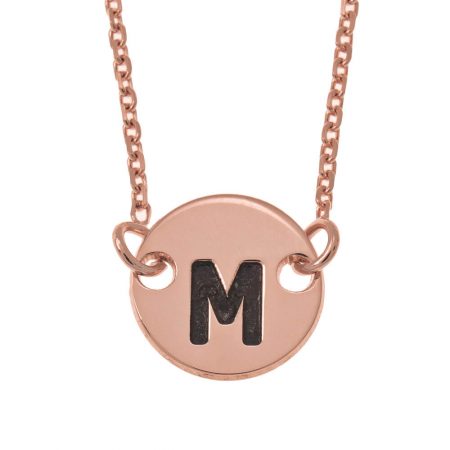 Small Initial Disc Pendant Necklace in 18K Rose Gold Plating