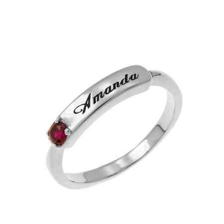 Small Nameplate Ring with Birthstone in 925 Sterling Silver