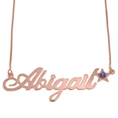 Name Necklace with Star & Birthstone in 18K Rose Gold Plating