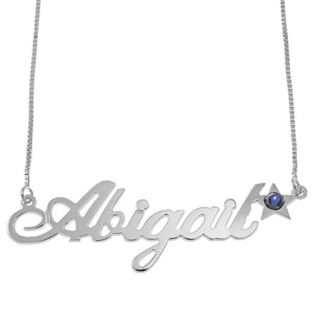 Name Necklace with Star & Birthstone in 925 Sterling Silver