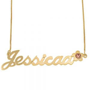 Swarovski Flower Classic Box Name Necklace gold