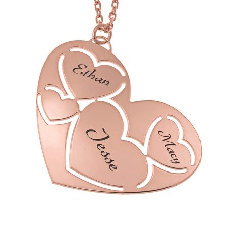 Heart Necklace Engraved Names in 18K Rose Gold Plating