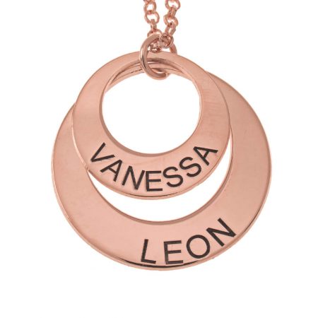 2 Circle Necklace with Names in 18K Rose Gold Plating