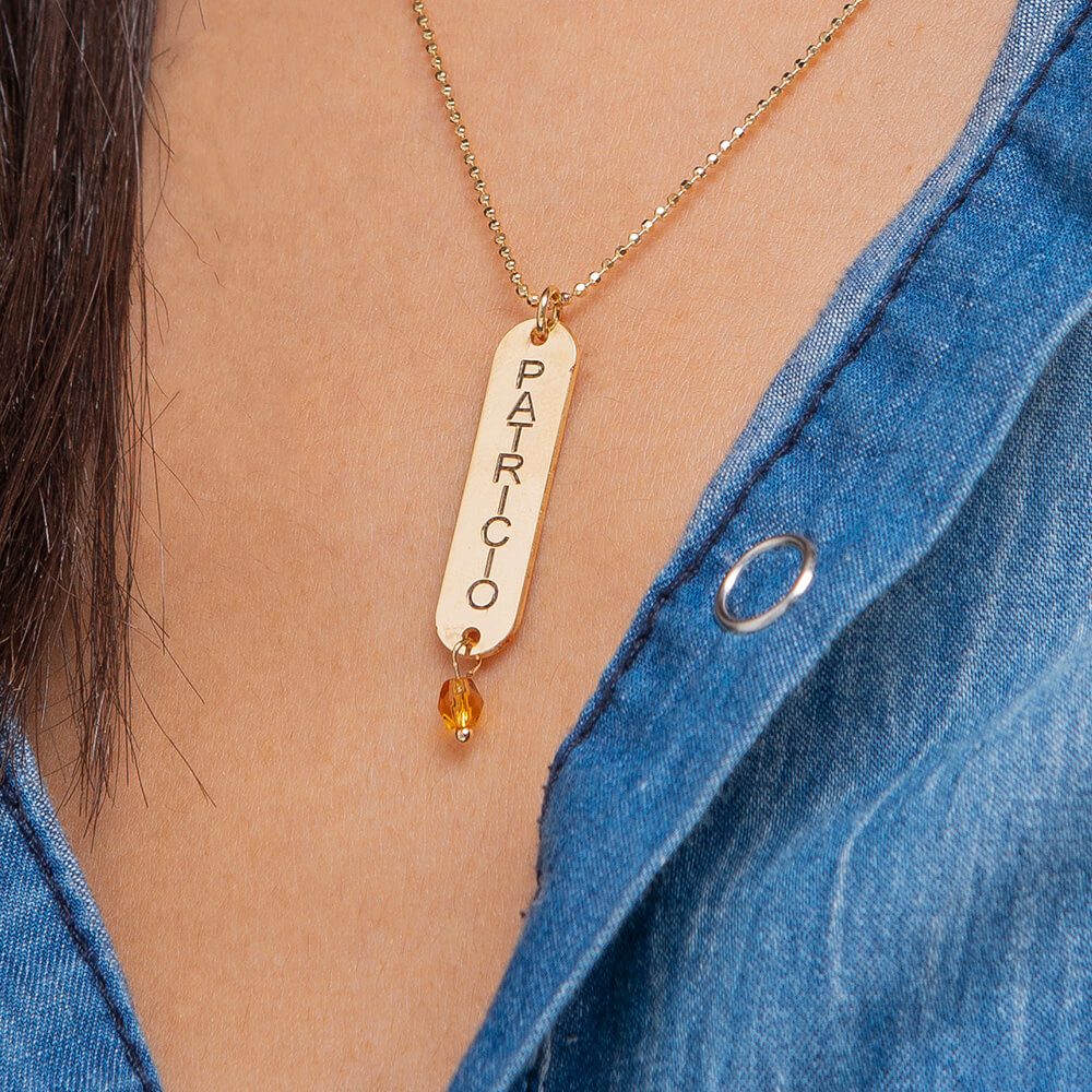Vertical Bar Necklace with Birthstone-2