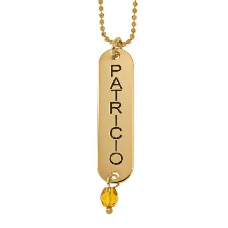 Vertical Bar Necklace with Birthstone in 18K Gold Plating