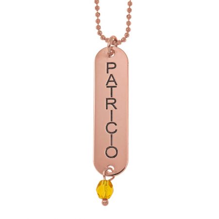 Vertical Bar Necklace with Birthstone in 18K Rose Gold Plating