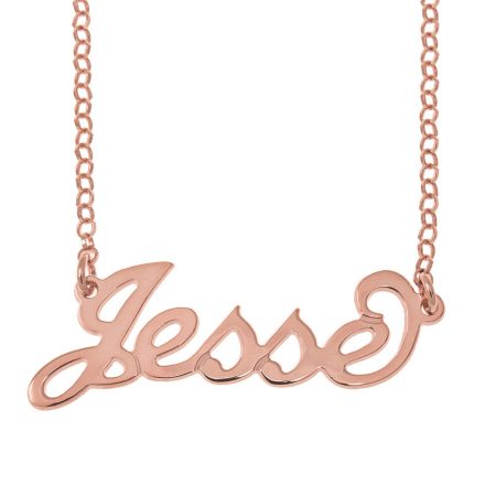 Personalized Carrie Name Necklace with Rolo Chain in 18K Rose Gold Plating