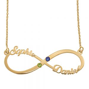 Infinity Cut Out Name Necklace with Birthstones gold