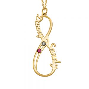 Vertical Infinity Name Necklace with Birthstones gold