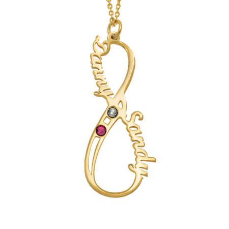 Vertical Infinity Name Necklace with Birthstones in 18K Gold Plating