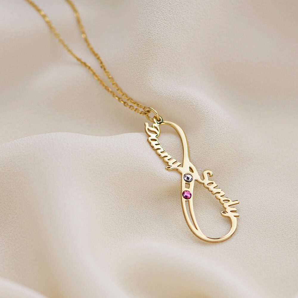 Vertical Infinity Name Necklace with Birthstones-3