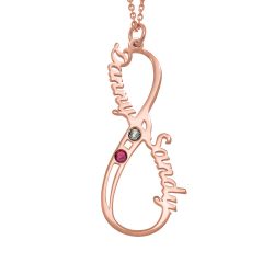 Vertical Infinity Name Necklace with Birthstones