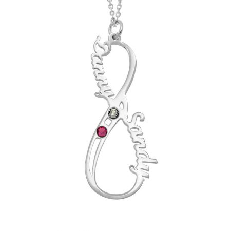 Vertical Infinity Name Necklace with Birthstones in 925 Sterling Silver
