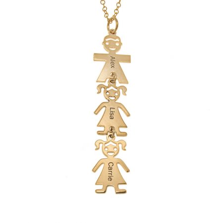 Vertical Mother’s Necklace with Kids in 18K Gold Plating