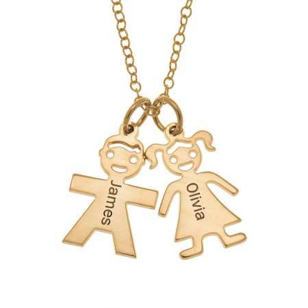 Personalized Horizontal Mother’s Necklace with Kids in 18K Gold Plating