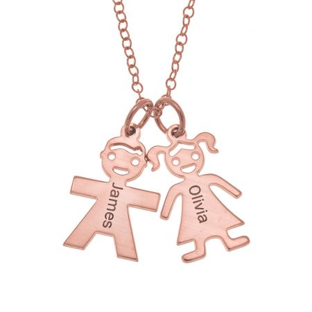 Personalized Horizontal Mother’s Necklace with Kids in 18K Rose Gold Plating