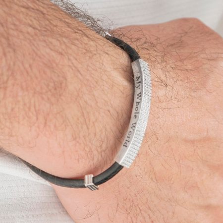 White Zircon Inlay Leather Bracelet for Men-5