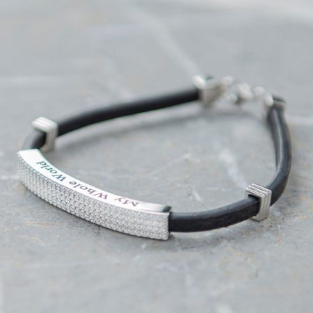 White Zircon Inlay Leather Bracelet for Men-6