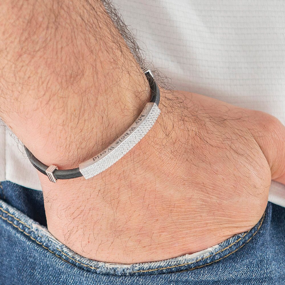 White Zircon Inlay Leather Bracelet for Men-4