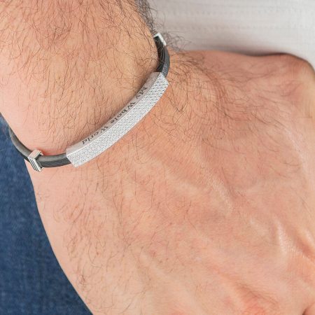 White Zircon Inlay Leather Bracelet for Men-3