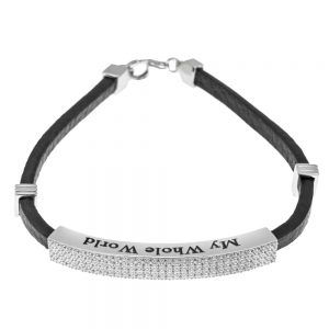 White Zircon Inlay Leather Bracelet for Men silver