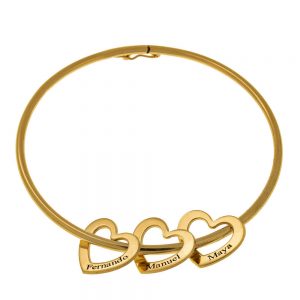 Bangle Bracelet with Heart Charms gold