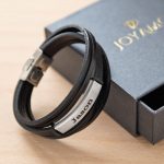 Black Leather Layers Bracelet with Engraving-6