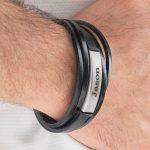Black Leather Layers Bracelet with Engraving-4
