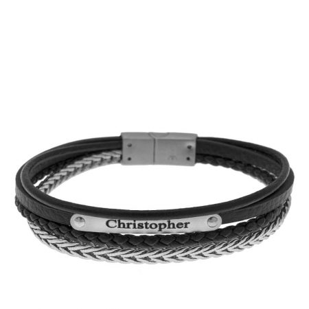 Braided Leather and Stainless Steel Bracelet for Men in 316 Stainless Steel