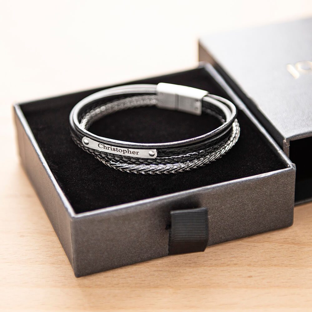 Braided Leather and Stainless Steel Bracelet for Men-8