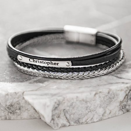 Braided Leather and Stainless Steel Bracelet for Men-7
