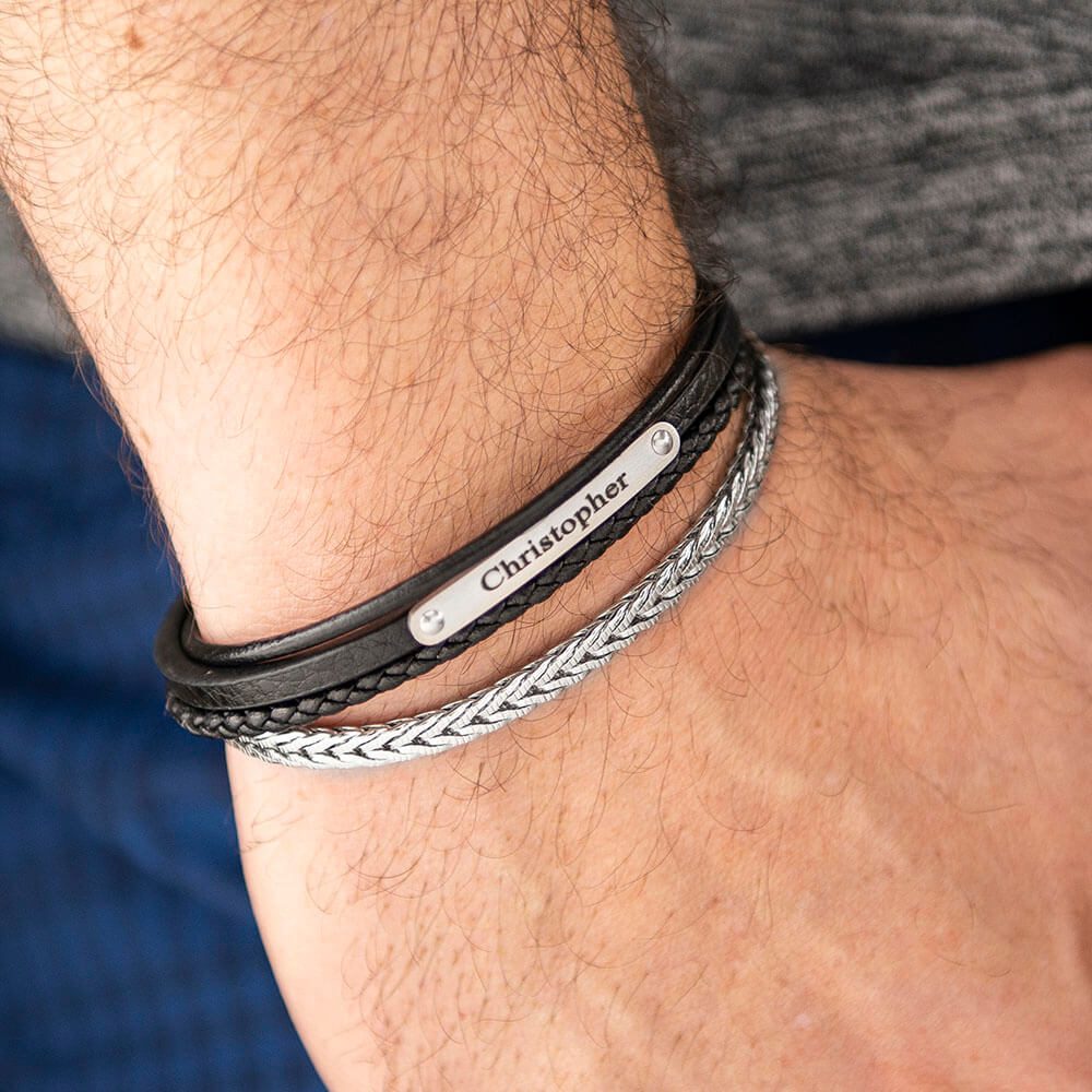 Braided Leather and Stainless Steel Bracelet for Men-3