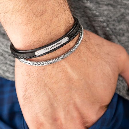 Braided Leather and Stainless Steel Bracelet for Men-4