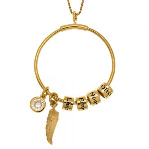 Circle Necklace with Name Beads and Crystal Charm gold